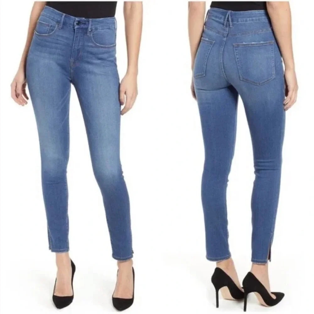 Good American Good Legs High Waist Side Slit Skinny Jean Blue204 size 27